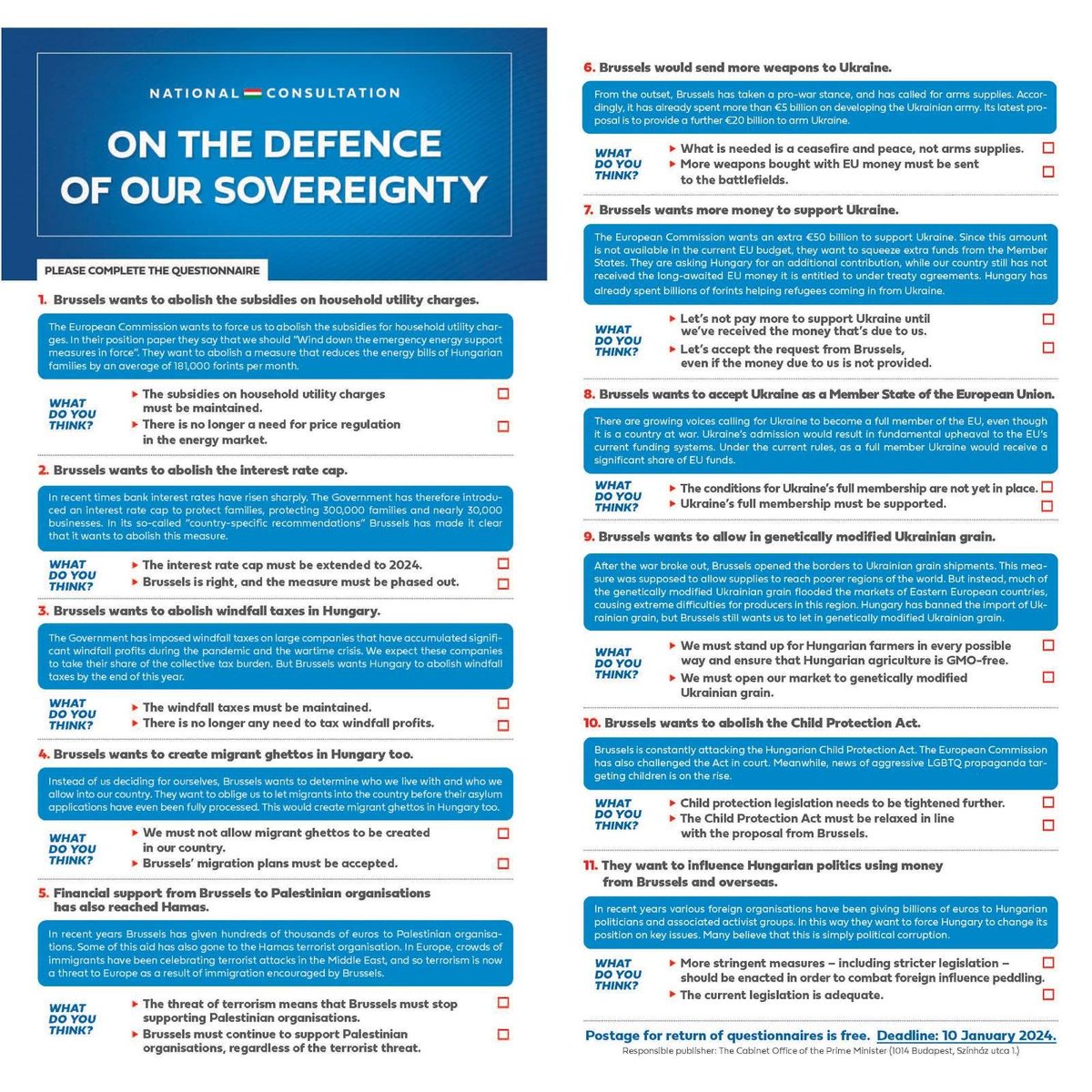 MartonTompos's tweet photo. Here comes the next National Consultation of Orbán's govt.: loaded questions to which only the pre-approved answers can be submitted, giving voters the illusion of a choice &amp; strengthening Fidesz narrative. This will be the 13th time they launched it, since 2011. 🧵(1/4) https://t.co/xddTUGfGtu
