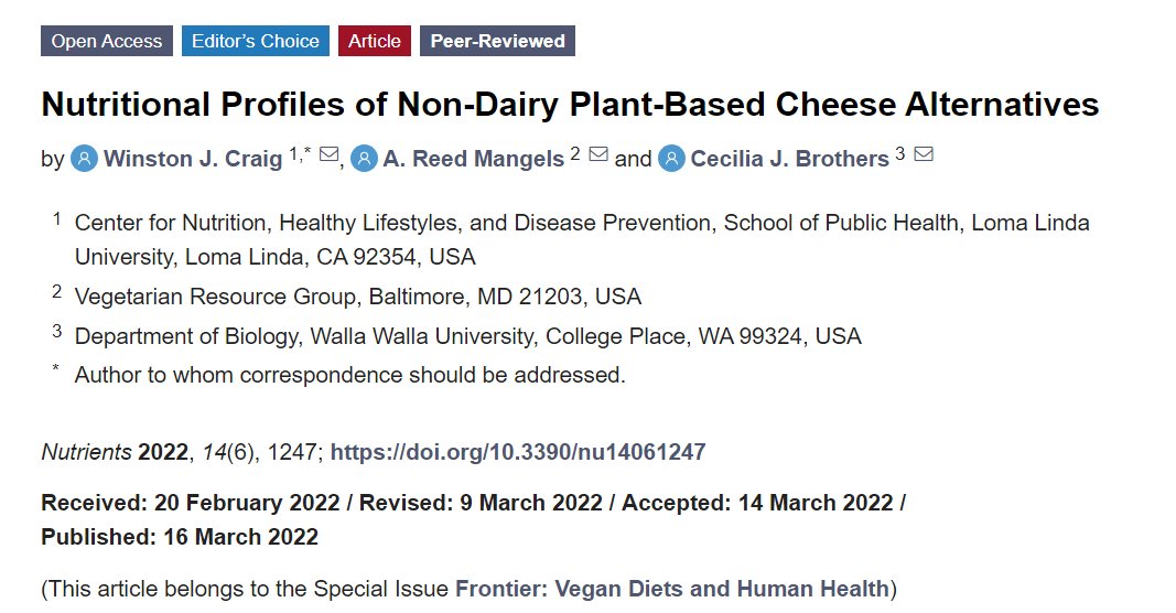 🥰Recommend the Editor's Choice article "Nutritional Profiles of Non-Dairy Plant-Based Cheese Alternatives" by Dr. Winston J. Craig et al. <a href="/drdairy50/">Gregory Miller, Ph.D.</a> <a href="/NicolaiWorm/">Nicolai Worm</a> <a href="/DairyConnect/">Dairy Connect</a> <a href="/perfectrose2011/">Wendy 🇨🇦</a> <a href="/StephanPetersNL/">Stephan Peters</a> <a href="/JulianMellentin/">Julian Mellentin</a> <a href="/BioMickWatson/">Mick W@tson ↙️</a> <a href="/xavierterlet/">Xavier Terlet</a>
mdpi.com/2072-6643/14/6…