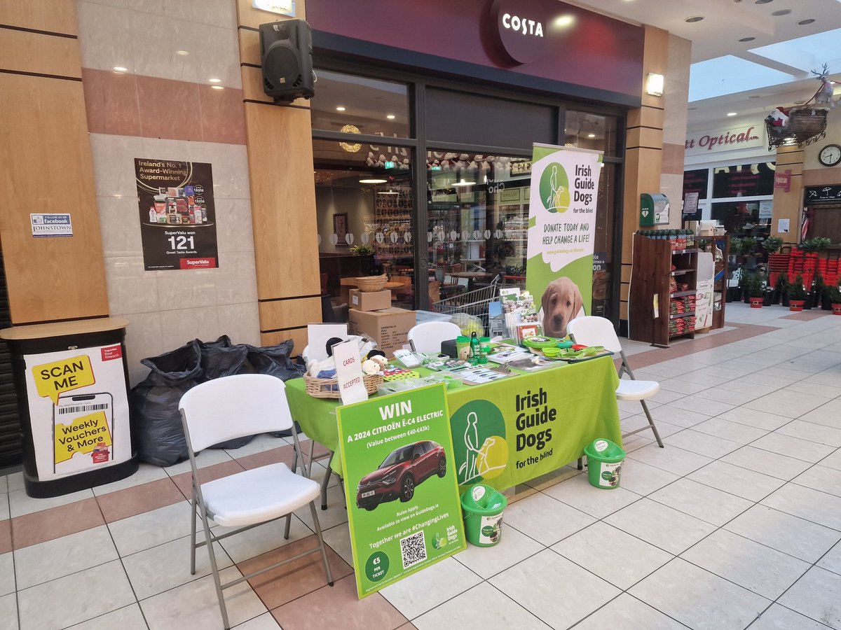 NickPalmerK's tweet photo. @irishguidedogs irish guide dogs Ireland are at Johnstown shopping centre in Navan today.
Please come down to meet us and say hello to our lovely dogs.
Thankyou to Smiths Supervalu for giving us the opportunity to raise funds, share our stories and help us change lives. https://t.co/YQehOPN6M3