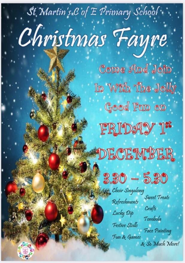 Our CHRISTMAS FAYRE is fast approaching, on 1st December 3.30-5.30pm – come and join us for lots of festive fun! 🌟🎄🎅🎄 On 24th November we are holding a non-uniform day in exchange for a 'Tombola' or 'Hoopla' Stall prize. Thank you for supporting our fundraising event🎄🎅🎄