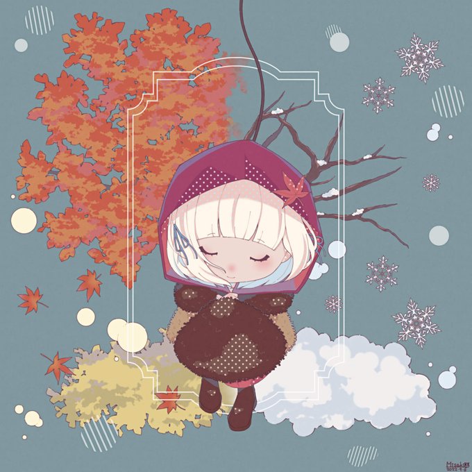 「closed eyes maple leaf」 illustration images(Latest)