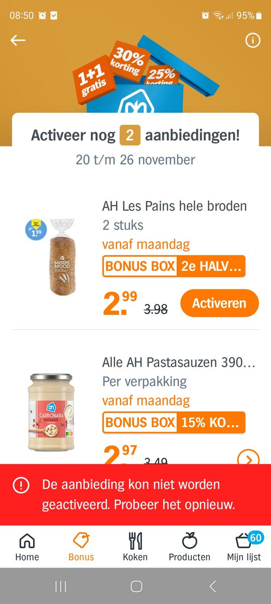 marleeneeden's tweet photo. @albertheijn wat is er aan de hand met de bonusbox-app? Kan het brood niet activeren. https://t.co/lkLMvllZ1N