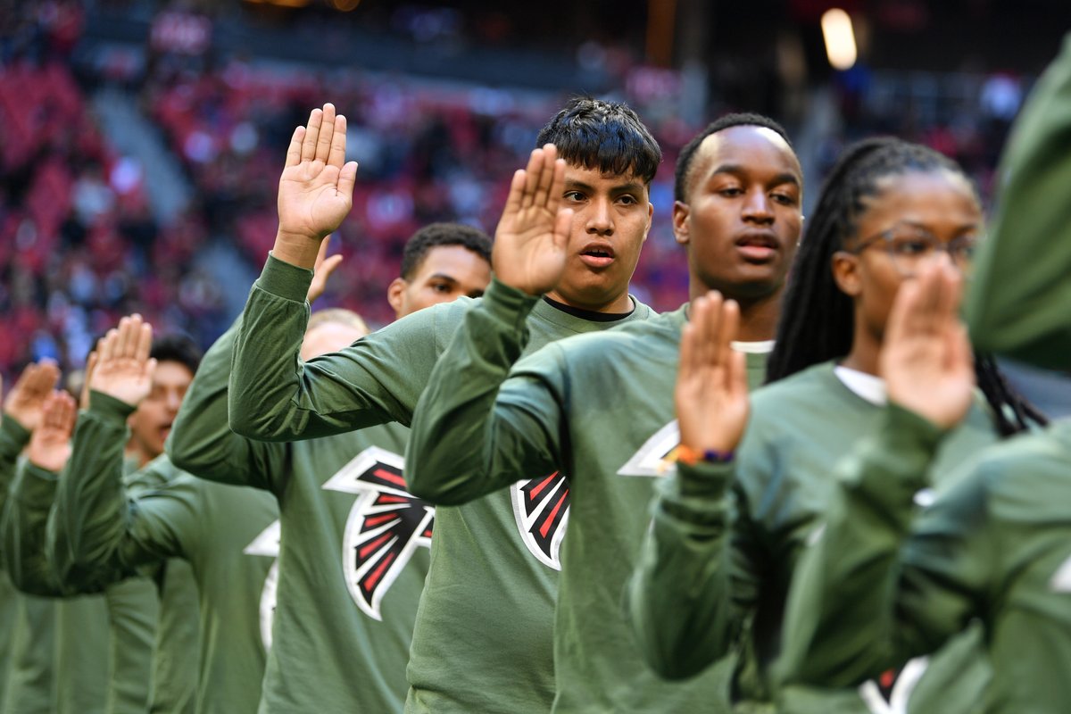 The next generation of service members. 

New recruits and current service members take the oath of enlistment during the <a href="/AtlantaFalcons/">Atlanta Falcons</a>’ Call to Service event in Atlanta.