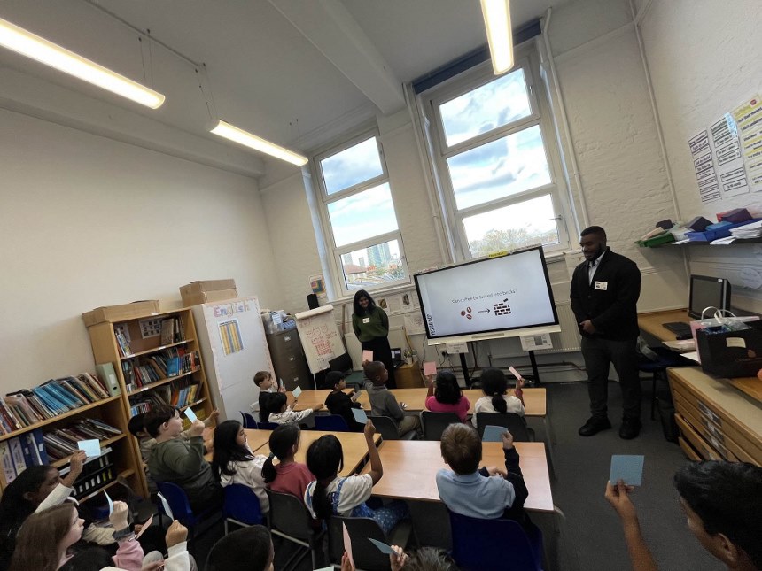 Our new Eco Leaders met with Dylan &amp; Yohannah from @CanaryWharfGrp who talked about their jobs in sustainability and future projects at Canary Wharf.The children learnt about #greenskills such as recycling and saving water and electricity. We look forward to the new projects!🌿🌎