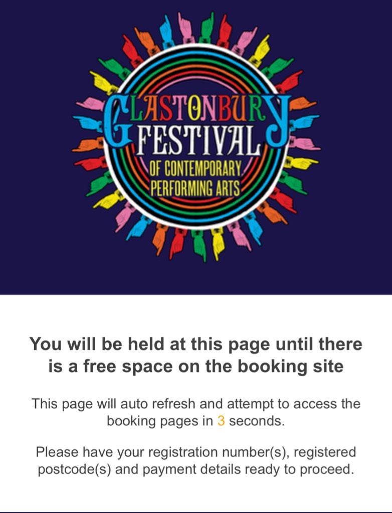 Here we go again … 
When will #Glastonbury implement a ballot system for purchasing tickets !?!