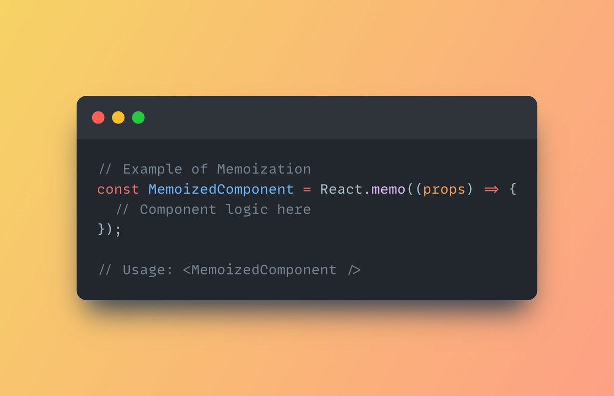 kunalthedev's tweet image. The Power of Memoization 🧠
Memoization in React helps optimize rendering by preventing unnecessary re-renders. How does React.memo enhance performance in the provided example? Share your thoughts! #ReactPerformance #Memoization #Optimization