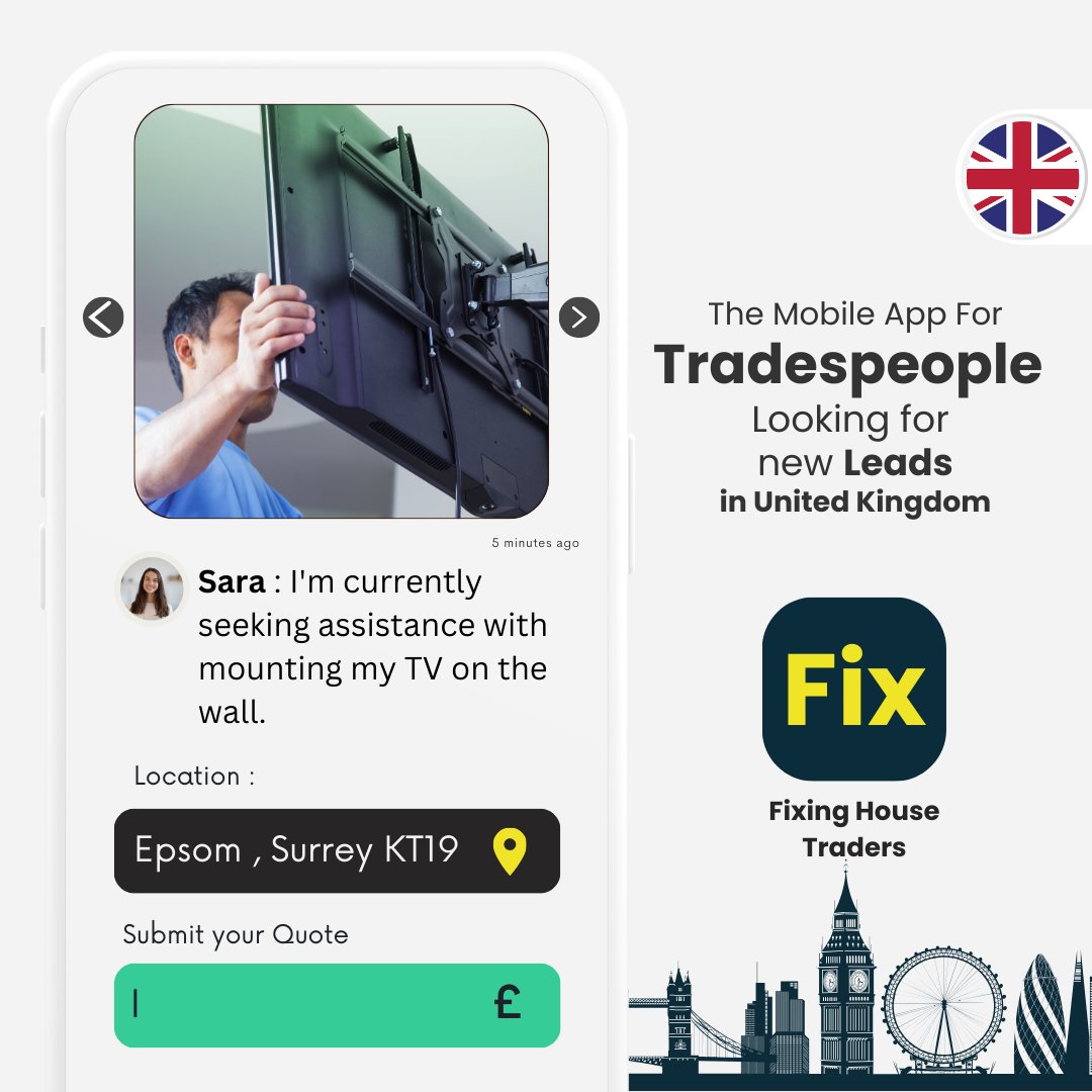 fixinup's tweet photo. Fixing House Traders
The Mobile App For Tradespeople๐จโ๐ง Looking for new Leads in United Kingdom ๐ฌ๐ง
https://t.co/jHTMOIuAH0
#heatingukhomes #builderuk #constructionuk #electricaluk #carpentryuk #plumberlondon #plumberuk #handymanuk #paintingUK https://t.co/BWULJP8Jeh