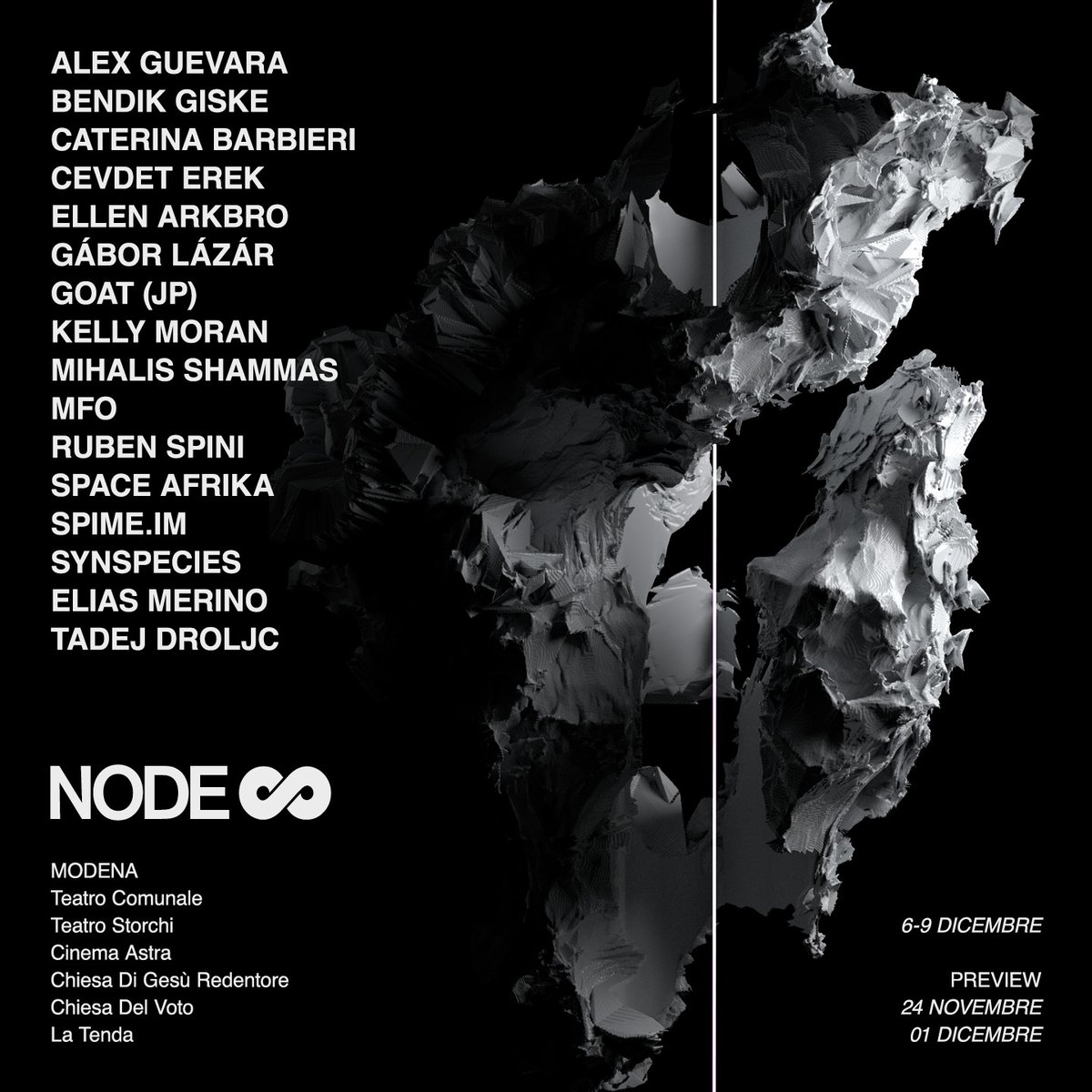 NODE festival (@nodefestival) on Twitter photo Il programma completo di #NODE2023 è disponibile su nodefestival.com. Con: <a href="/alexguevara101/">Alex Guevara</a> @BendikGiske Caterina Barbieri, Cevdet Erek, <a href="/ellenarkbro/">Ellen Arkbro</a> Gabor Lazar, <a href="/goatJp/">goat jp</a> <a href="/kellymoran/">kelly moran</a> Mihalis Shammas, MFO, <a href="/SpaceAfrika/">SAINT</a> @spimeim e Synspecies. Biglietti bit.ly/node23_tickets Il programma completo di #NODE2023 è disponibile su nodefestival.com. Con: <a href="/alexguevara101/">Alex Guevara</a> @BendikGiske Caterina Barbieri, Cevdet Erek, <a href="/ellenarkbro/">Ellen Arkbro</a> Gabor Lazar, <a href="/goatJp/">goat jp</a> <a href="/kellymoran/">kelly moran</a> Mihalis Shammas, MFO, <a href="/SpaceAfrika/">SAINT</a> @spimeim e Synspecies. Biglietti bit.ly/node23_tickets