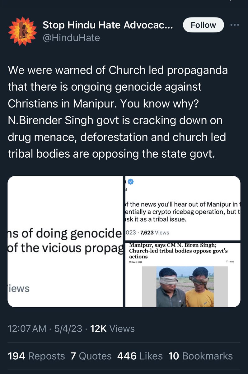 Who engineered #ManipurViolence?

bbc.com/news/world-asi…

#TruthUnveiled #KukiAtrocitiesUncovered 

🔥The BBC article sheds light on the tragic ethnic violence in Manipur, pointing to a complex interplay of factors like a crackdown on drugs and tensions over undocumented