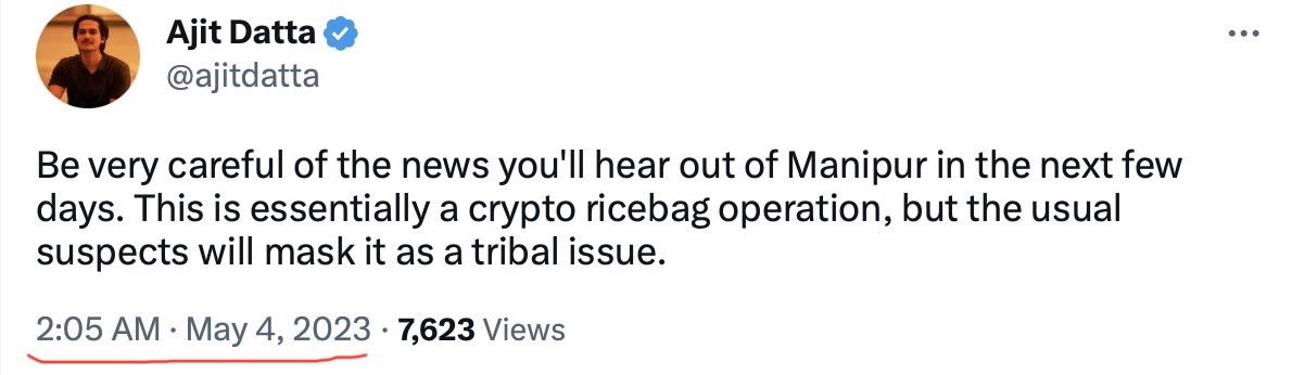 billieguarino's tweet photo. Who engineered #ManipurViolence?

https://t.co/pq8U3OkuuD

#TruthUnveiled #KukiAtrocitiesUncovered 

🔥The BBC article sheds light on the tragic ethnic violence in Manipur, pointing to a complex interplay of factors like a crackdown on drugs and tensions over undocumented immigrants. 

‼️ This tragic ethnic violence that erupted on May 3, 2023, has to led to over 130 deaths and displacement of more than 60,000 people. People have fled to seek shelter after their homes were burnt and belongings looted. A plea for peace echoes amid the ruins.

‼️ "How did our friends and neighbours become enemies overnight?" asks Khunaijam Shanti, reflecting the confusion and pain in the aftermath of the violence. The once harmonious coexistence is shattered, leaving communities in despair. 

#ManipurFightsBack #Kuki_ZoEngineeredManipurViolence 
#AbrogateSoOWithKukiNarcoTerrorisrs 

@AmitShahOffice @NBirenSingh @PrinceArihan @sardesairajdeep  @afridahussai @timesofindia @IndianExpress   @republic @TimesNow @ndtv @ZeeNews @WIONews  @CNNnews18 @BBCIndia @thewire_in @TheQuint @dhruv_rathee @indiatvnews @newslaundry  @ANI  
@DivyaSoti  @ShefVaidya   @AskAnshul @PrinceArihan  @RajatSethi86 @DrSanjaysinghK
@RituRathaur @VladAdiReturns @KaranThapar_TTP @BDUTT @RahulGandhi