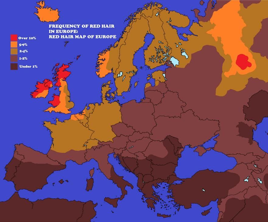 jaimelescartes's tweet photo. Pourcentage de cheveux roux en Europe #carte #cartedujour #ilovemaps #mapsarecool https://t.co/Mh7VjN67hq