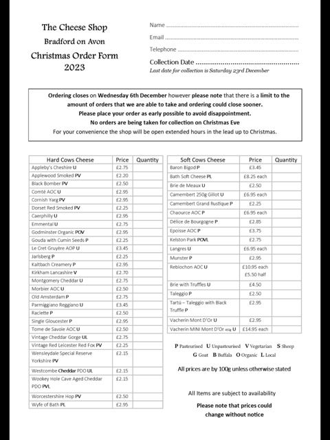 cheeseshopboa's tweet photo. Here's our 2023 Christmas Order form.
You can print off a copy or pick one up from the shop.
Don't delay in placing your orders. 🧀🎄🧀🎅🧀 https://t.co/FWrE1EI7Ho