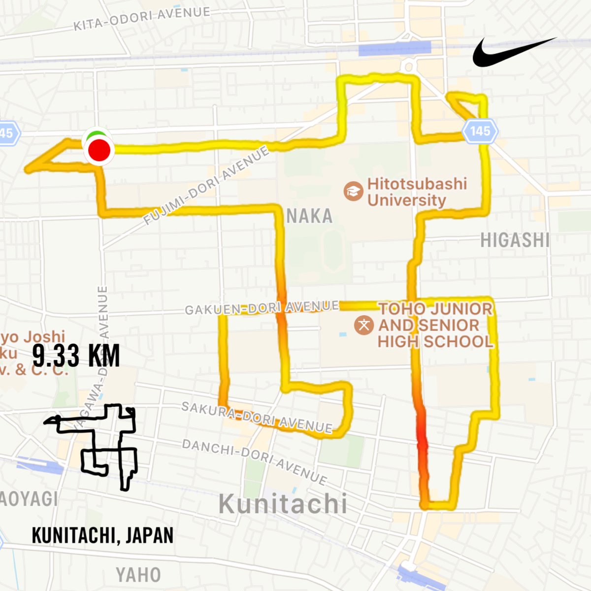 Nike⁠ Run Club アプリで 9.3kmを走りました