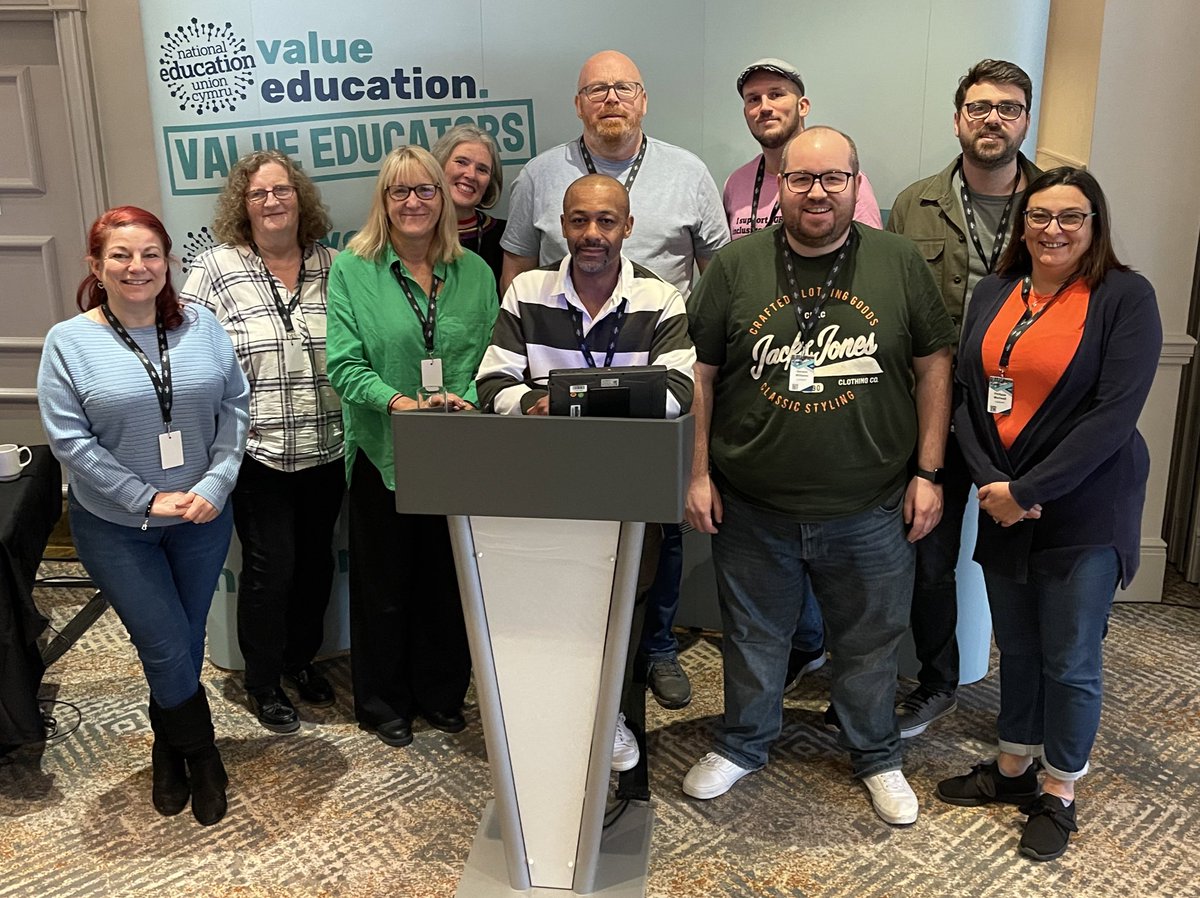 NEUCardiff's tweet photo. A bit late but important.

Our district members were at @NEUCymru Conference Cymru this year and spoke on matters including: 
- Pay, bargaining, mental health, anti-racism, post-16 issues and more! https://t.co/hc1NTUgB8Y