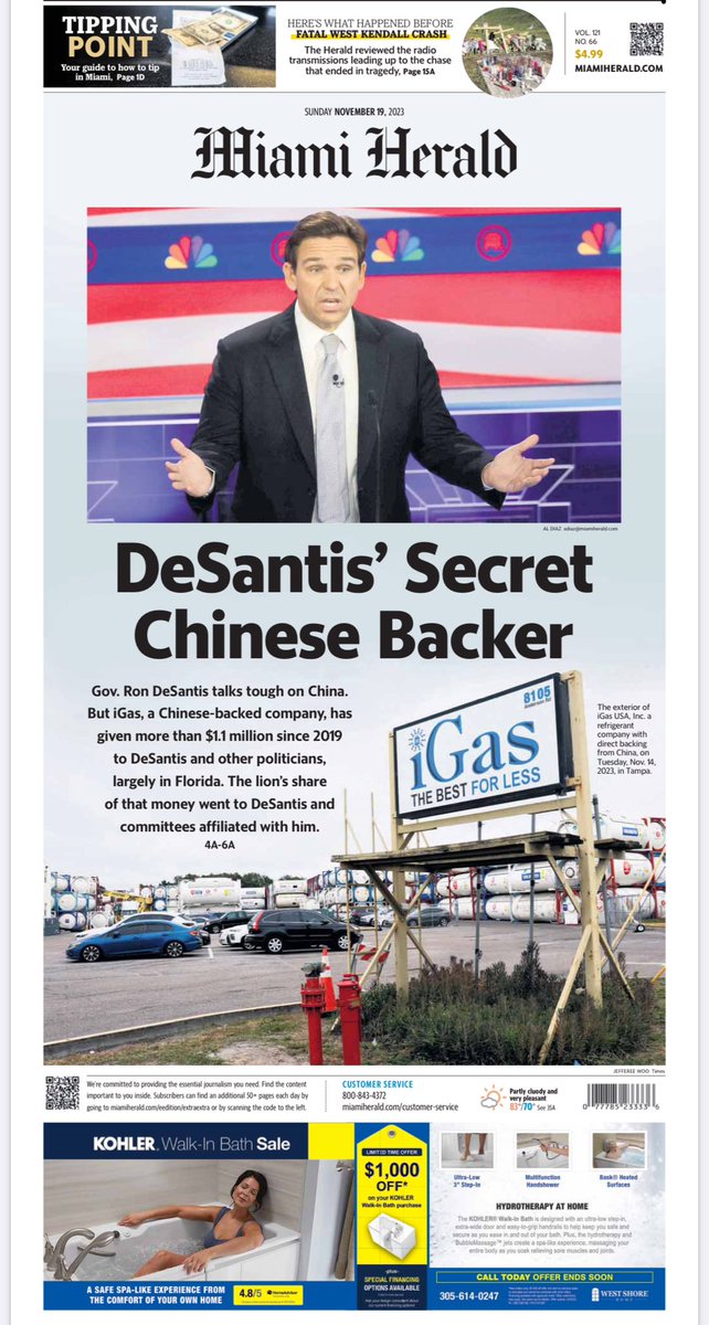 Print edition of our investigation into how a refrigerant company with direct Chinese backing has used $1.1 million in donations to win political influence — hosting a DeSantis rally in 2022 & getting help in fight with EPA from FL Reps. miamiherald.com/news/politics-…