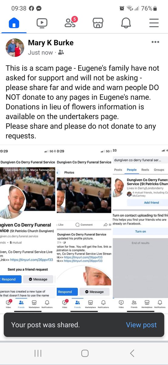 Once again scammers at their work - please share far and wide and do NOT donate to any pages in Eugene's name. There are no words for these scammers but the support shown by people this last week by far outshines their dark motives.