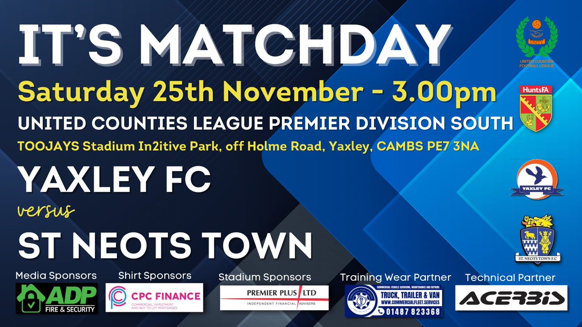 StNeotsTownFC's tweet image. Next up for the Super Saints and it’s a short trip north up the A1 to visit our old friends up at @yaxleyfc 

#awaydays #localgame 
#inittogether
#wearesaints💙