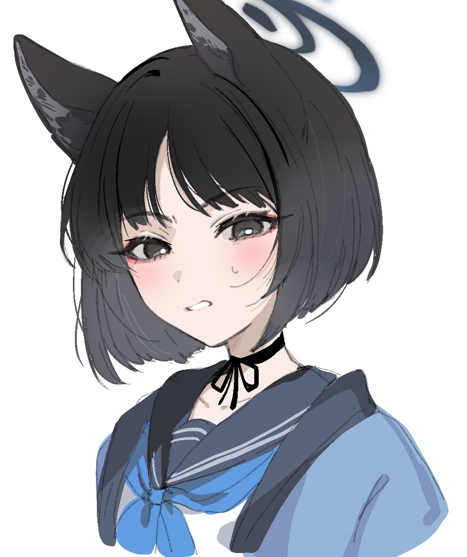 kikyou (blue archive) 1girl solo sailor collar white background animal ears black hair halo  illustration images