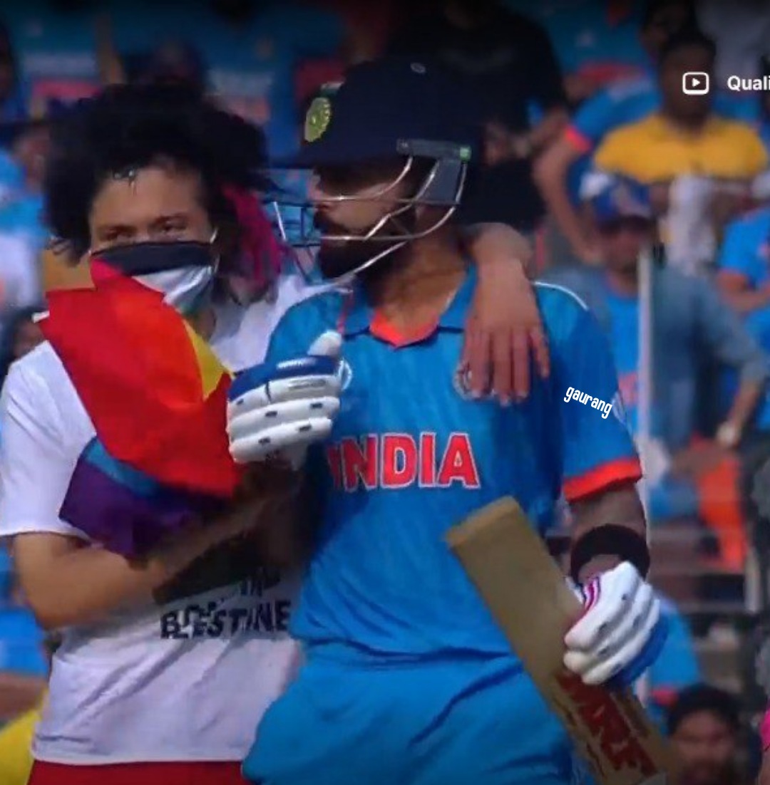 Very dangerous, major security breach during World Cup Final !

A Palestinian Hamas Terrorist supporter infiltrated the ground &amp; approached Virat Kohli, not as a fan, but to further their propaganda.

Gujarat police should handle this individual under terrorism laws. #INDvsAUS