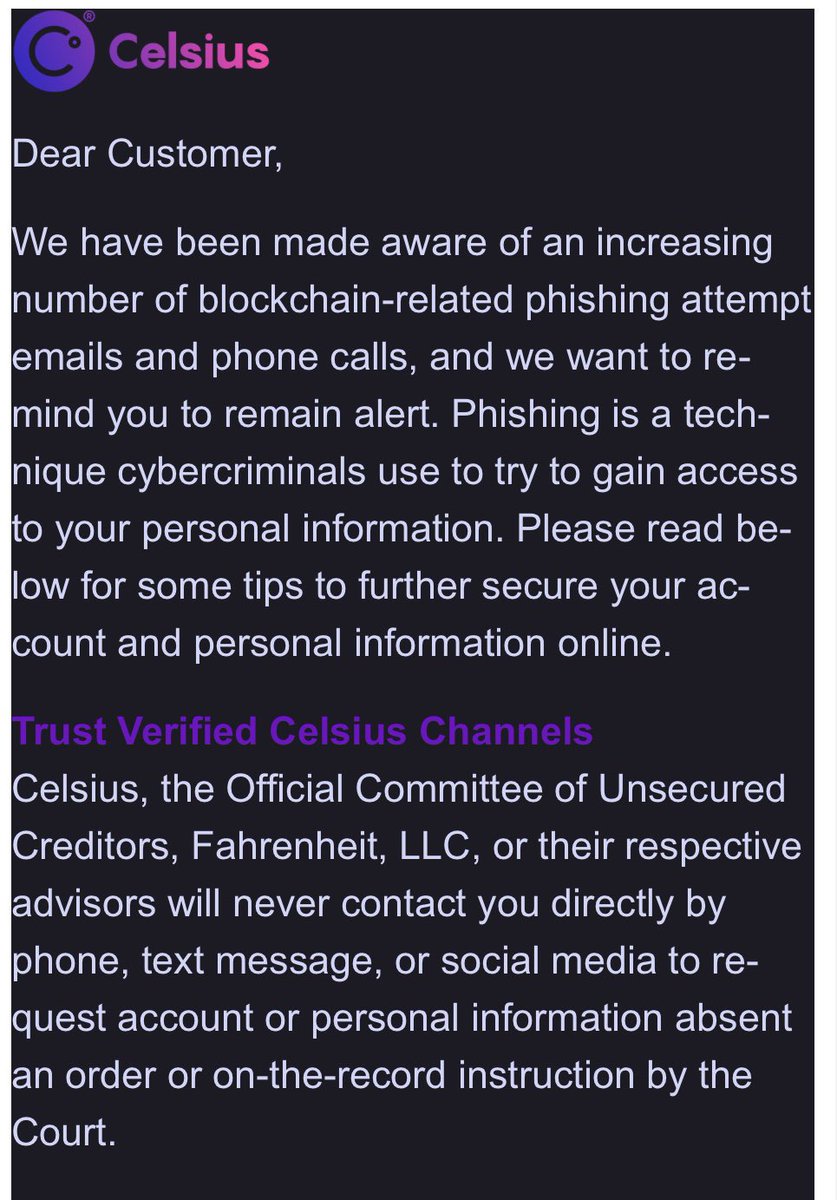 The absolute irony of <a href="/CelsiusNetwork/">Celsius</a> warning me about scammers wanting my crypto. #jailmashinsky #fraud #celsius