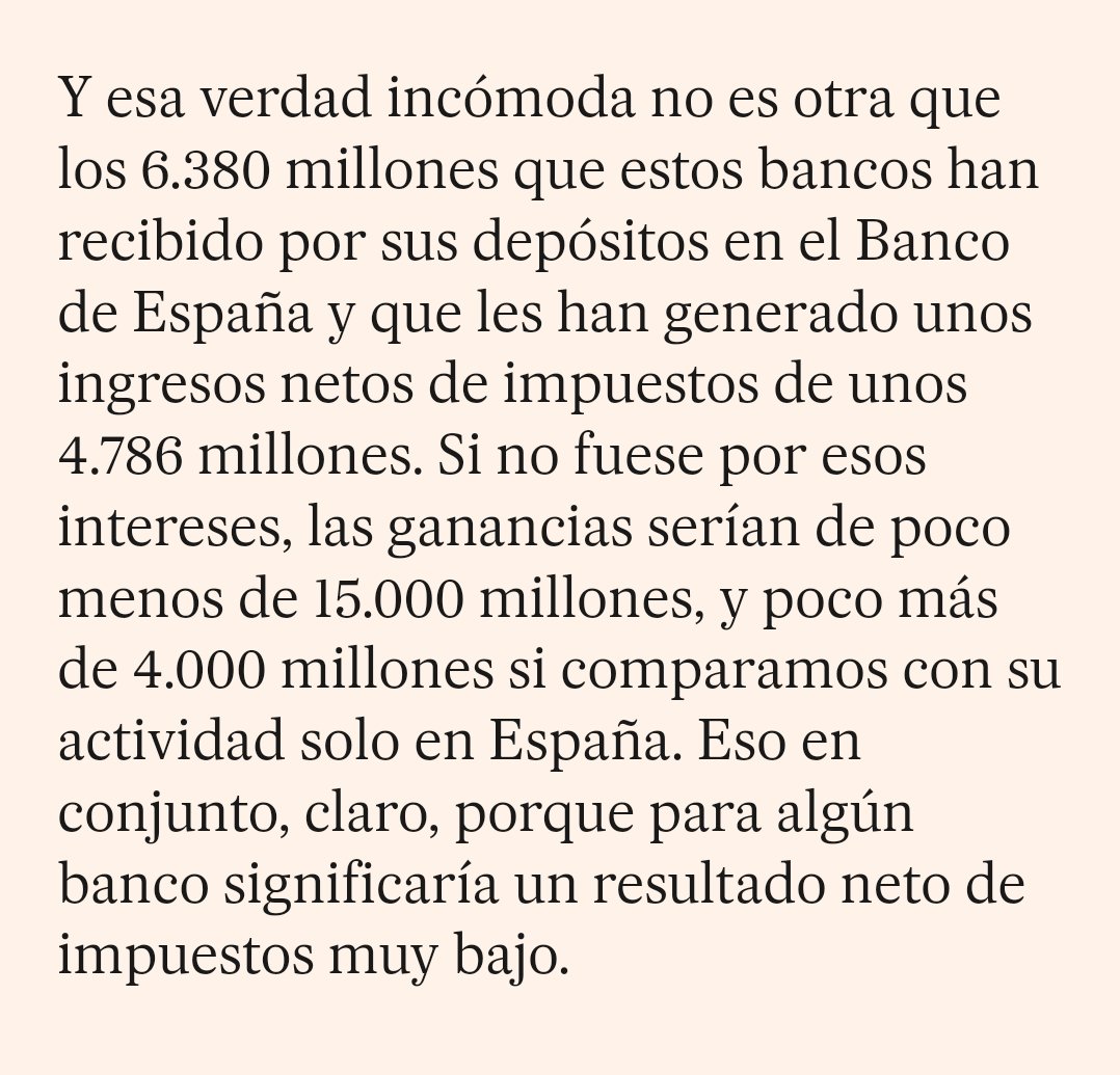 jpermach's tweet photo. Imaginate que esos expertos y conocedores de la materia escriben que una cuarta parte de los beneficios de esos bancos los han ganado por no hacer nada. Si, has leido bien, los seis bancos del IBEX35 ganaron 4.786 millones simplemente por tener depósitos en el Banco de España 👇 https://t.co/lxG0IQif70