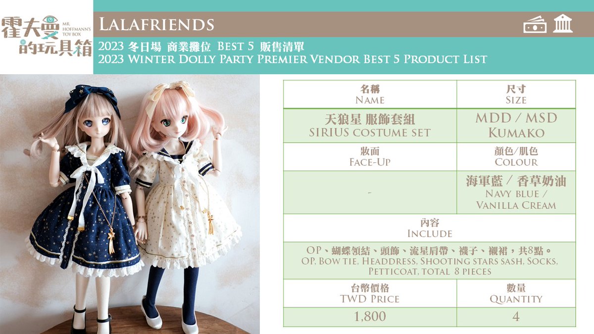 hoffmanntoybox's tweet photo. ❄2023 Winter Dolly Party Premier Vendor BEST 5 Items❄

@LusciousMoonBJD (P45)

They plan to bring👇
❄Coral pink of night face-up head + outfit set × 1
❄α Leporis costume set, MDD/Kumako × 7
❄SIRIUS costume set, MDD/Kumako × 4
❄BBIEW cotton doll × 15
❄Imomo face-up head × 4 https://t.co/kC1nuRP9A3