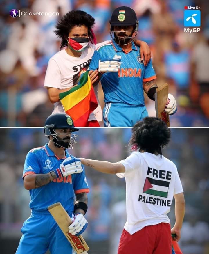 Hammadnaeem2000's tweet photo. From the river to the sea, Palestine 🇵🇸 will be free insha ALLAH 🥹❤️ 

I don’t know who this man is but literally he won our hearts. Bravery - courage 💯 Stay blessed &amp; thank you very much ❤️
#CWC23Final #WorldcupFinal #INDvsAUS #CricketCup2023 #AUSvIND #PalestinianGenocide https://t.co/tuk1EKNTj3