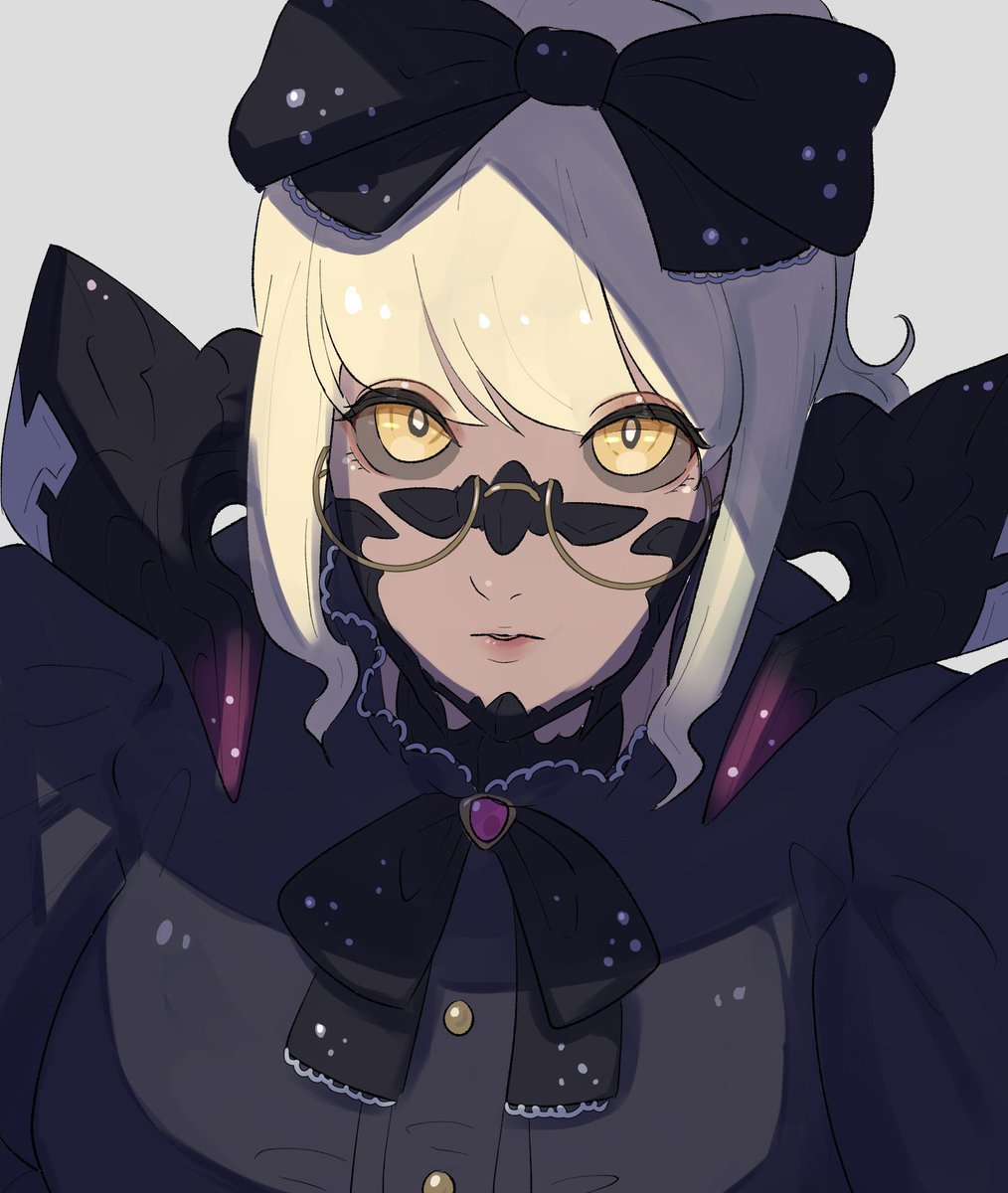 1girl solo bow yellow eyes au ra looking at viewer black bow  illustration images