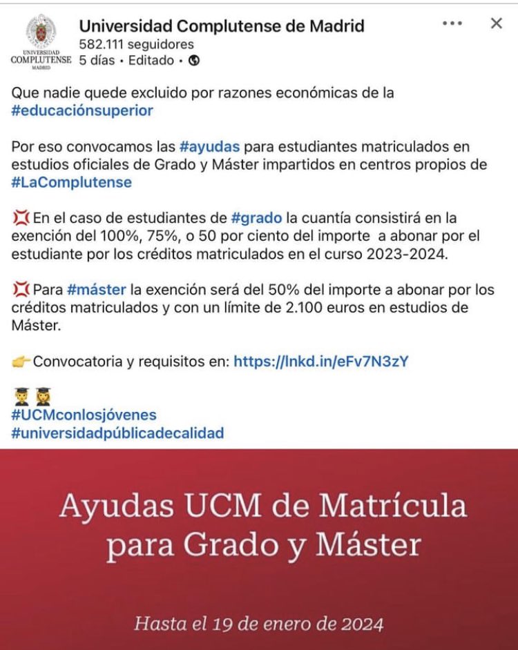 IesYsern's tweet photo. 📚Ayudas UCM de Matrícula para Grado y Máster

📚Que nadie quede excluido por razones económicas de la #educaciónsuperior 

Enlace @uni.complutense ⬇️⬇️⬇️

https://t.co/9rVyAAR9lY https://t.co/SdbNO6rQXE