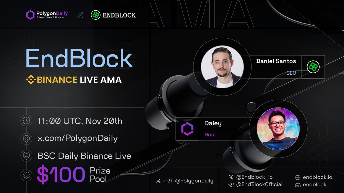 We're thrilled to host an #AMA on #BinanceLive with @Endblock_io $100 #Giveaways 🔽 Watch here: binance.com/en/live/video?… Date: Nov 20th, 11:00 UTC To win: - Follow Endblock - Ask questions on Binance Chat! - Like & RT #Sponsored