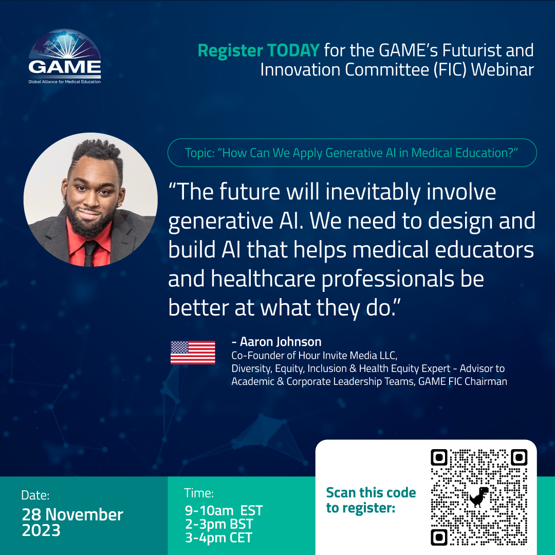 Join Dr. Johnson, FIC Co-Chair David Pollard, and their guests for the FIC webinar. Registration is FREE! Visit gamecme.org/ficevents for more details. Register TODAY!

#GAMEcme #CPD #medicaleducation #healthcare #lifelonglearning #continuingmedicaleducation