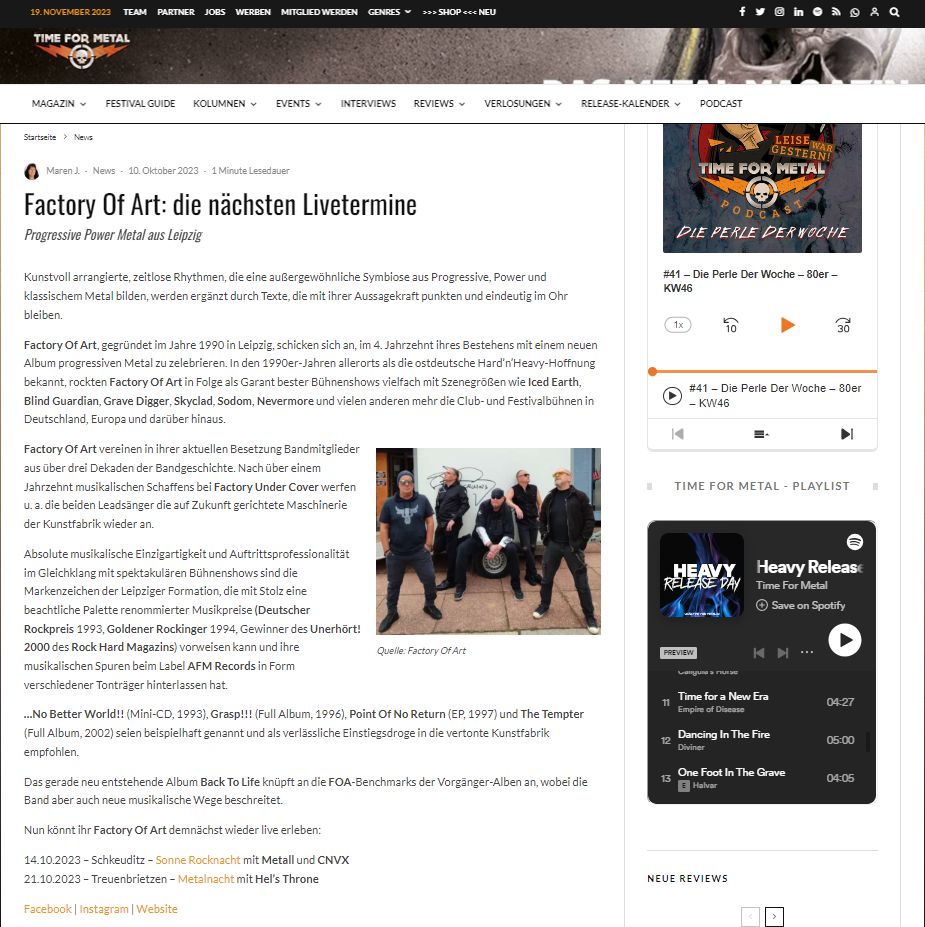 Factory_of_Art's tweet photo. Vielen Dank für eure Unterstützung @TimeForMetal wir freuen uns sehr ❤️🔥🤘
#factoryofart #HM #metalheads #metalfan #metalforever #metalband #metal #heavymetalband #heavyrock #heavymusic #heavymetal #heavymetalmagazine #unsignedradio #wesupportlocalartists #supportlocalartists https://t.co/bjC2kwueP8