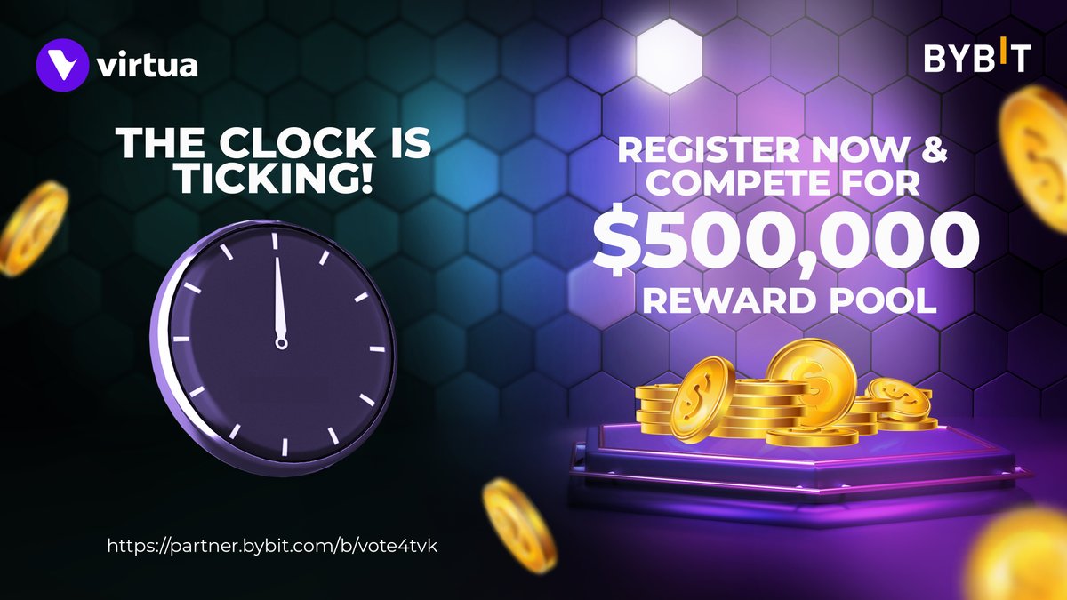 ⏳ The clock is ticking!

Join the $TVK Layer 1 Blockchain revolution on <a href="/Bybit_Official/">Bybit</a>! Register with our link, deposit $100+ in stablecoin, and grab your portion of a massive $500K giveaway! 

Register 👉 partner.bybit.com/b/vote4tvk

GIVEAWAY Details: medium.com/virtuametavers…