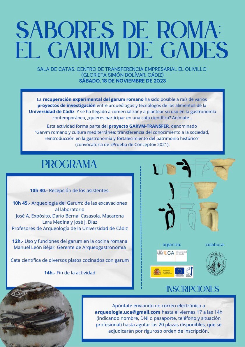 ProyectoGarum's tweet photo. Ayer hemos hablado enCádiz  de los sabores de Gades a través del garum con @arqueogastro Una actividad del proyecto GarumTransfer de la convocatoria de Prueba de Concepto 2021. 
@labap_uca @Divulga_UCA @univcadiz https://t.co/WGN0RBqm0n