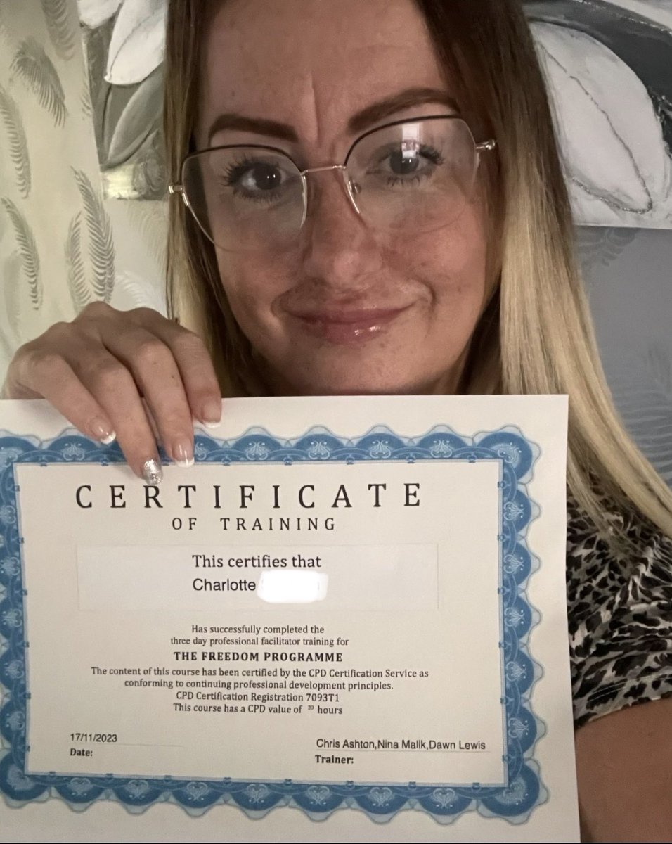 PhoenixHealingx's tweet photo. Huge Congratulations to our team member Char for completing the facilitator training for Freedom Programme this week. We are so proud of you, striving hard as always to be the best for the women who come to us for support and education 🥰 #freedomprogramme #domesticabuseawareness https://t.co/1DShXvrEIz