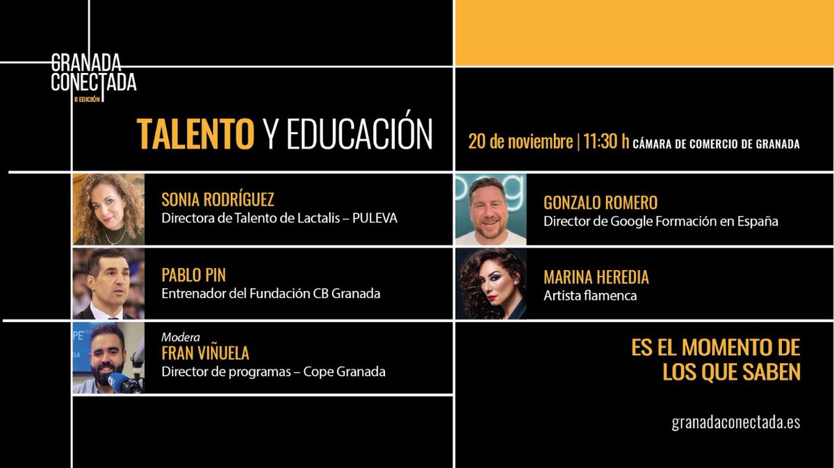GranadaConect's tweet photo. 💡🎓 Mañana lunes nuestro #ForoTalento aterriza en Cámara de Comercio de Granada.
Un espacio donde estaremos reflexionando sobre el futuro de Granada y cómo potenciar el talento que tenemos en nuestra ciudad, a través de la educación. https://t.co/S5ZIw0F7al