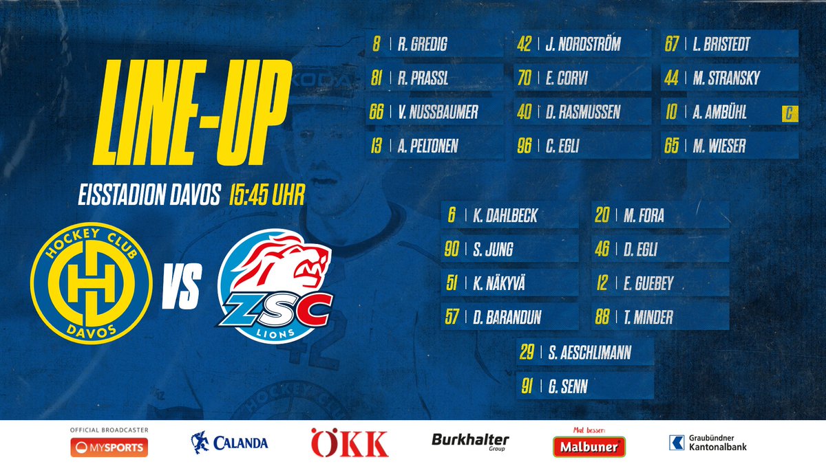 HCD_offiziell's tweet photo. 📋 Ünsches 𝙇𝙞𝙣𝙚-𝙐𝙥 gegen @zsclions
Der #HCD ohne #32Schneeberger (🩹); #36Knak (🤒), #9Hammerer, #92Jurco (beide überzählig); #93Frehner (🚫) #4Lichtensteiger, #16Leipold, #1Solèr (alle U20). #zämahcd | #davoser https://t.co/KipOKsZoum
