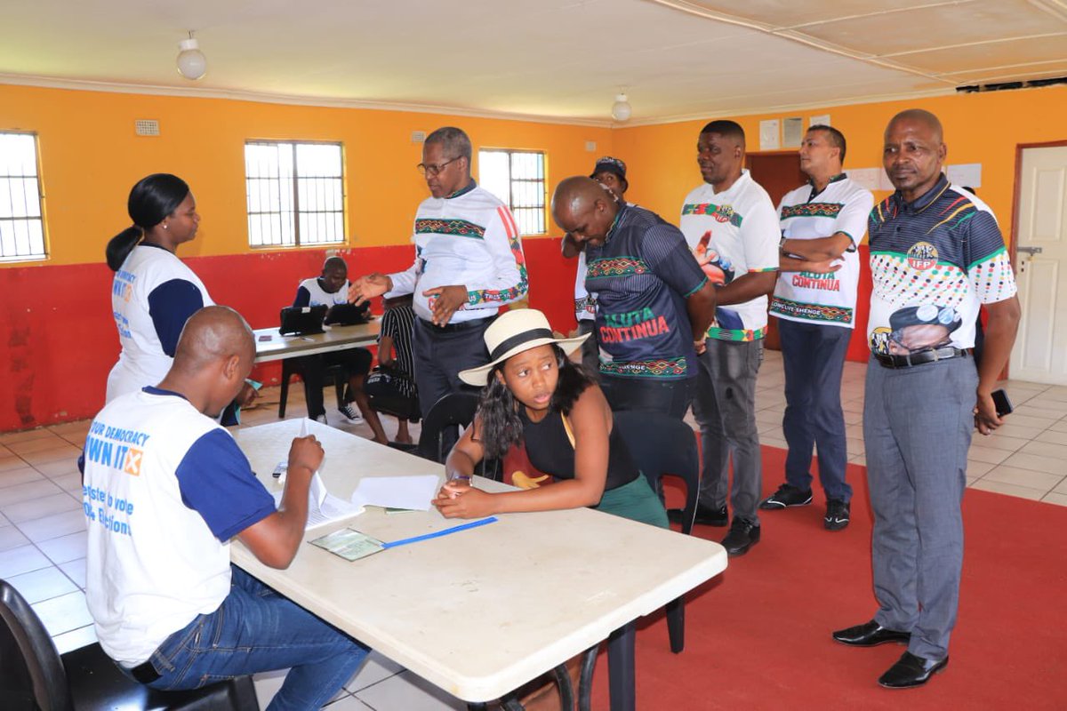 vote_ifp's tweet photo. IFP President engaging with the agents at Voter registration sites in Icabhane Primary and Rosettenville Primary School to ensure a cohesive and efficient process, empowering the community to register to vote. #RegisterToVoteIFP https://t.co/MGwoFYSbCP