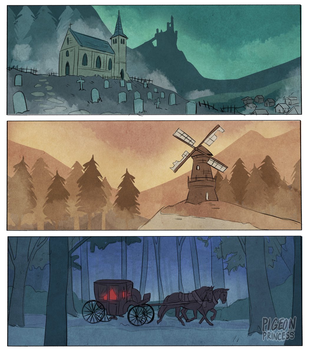 _PigeonPrincess's tweet image. A few locations in Barovia Valley that our party has seen so far #curseofstrahd #dnd #dndart