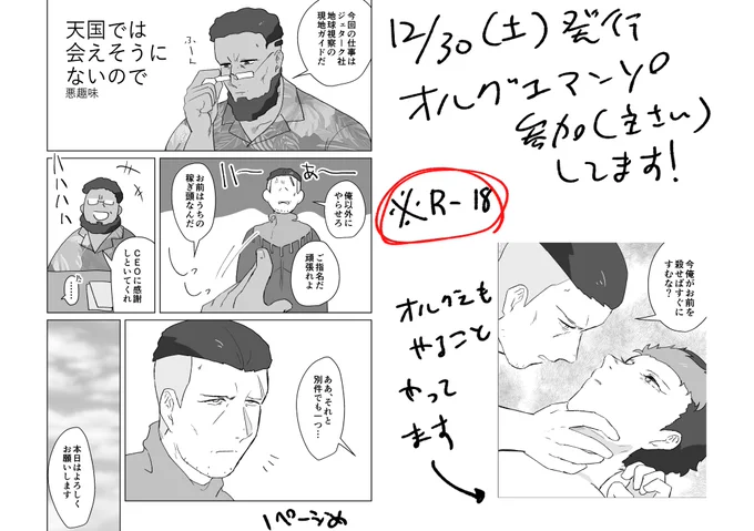 #オグ旅アンソロ 参加してます!!!!!!!!!!!!(主宰) 1ページ目にナジとオルコットしかいないんですがオルグエです やることやってます