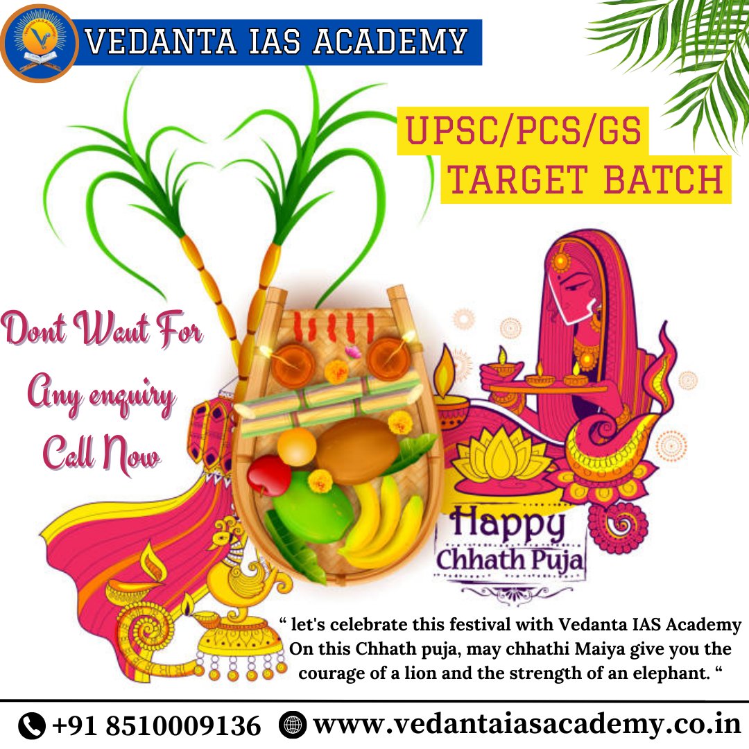 Achieve Success in UPSC/PCS/GS Exams with our Target Batch Program this festive season of Chhath Puja. Join now to receive expert guidance, comprehensive study materials...

Visit Us: vedantaiasacademy.co.in
Contact No. +91 8510009136

#ipscoaching
#upsccoaching
#pcscoaching