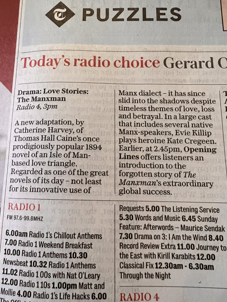 mimproductions's tweet photo. Pick of the Day in today’s Sunday Telegraph. Our drama on @BBCRadio4 @BBCSounds The Manxman dramatised for radio by @cathieharvey A love story set in the 1890s on the Isle of Man starring @Benjamin_Karran @RakieAyola @killipevie @TomWardThomas and more. See cast/crew list below. https://t.co/RrpbIzfoxT