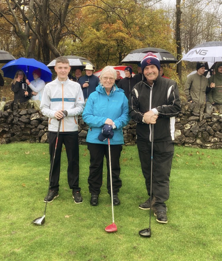 ⛳️Not the weather we wanted for Captains' Drive In but, it is what it is! ☔️ Welcome (R-L) Club Captain Steve Bell, Lady Captain Wendy Goldstraw &amp; Junior Captain Harry Balfe. A fabulous combined 489yds. Thanks to all who were here to support them. #captain #golf #buxton #rain⛳️