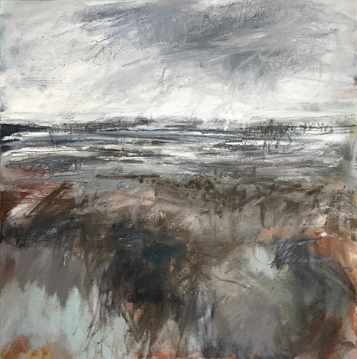 janine_baldwin's tweet photo. I live in #NorthYorkshire, UK, so it’s lucky I like rainy weather and moody skies 💦I’ve always loved that kind of #bleakbeauty
‘Rain Sets In’, #oil and #charcoal on #canvas, 48 x 48cm - currently available from the #numberfourgallery Winter Exhibition in #StAbbs #Scotland https://t.co/RM5klCicQD