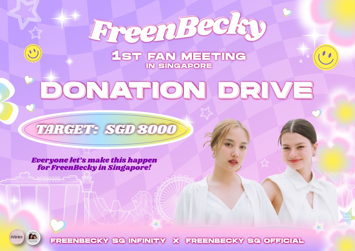 FBSGInfinity's tweet photo. 🐰 FREENBECKY SG INFINITY X FREENBECKY SG OFFICIAL DONATION DRIVE 🦦

FreenBecky will be coming to Singapore on 12th January 2024 and we are raising funds for many exciting fan projects to happen during FreenBecky 1st Fan Meeting in Singapore! 🇸🇬

Target Amount: 8000SGD
Donation deadline: 31st December 2023, 2359hrs

Donation details are stated in the link below:
🔗: https://t.co/pgu6kFX9I4 

Please reach out to @FBSGInfinity or @freenbecky_SG if you have any queries!

Let’s give FreenBecky the best experience and feel all of our love from Singapore because they deserve the best! 🫶🏽

#FreenBecky1stFMSG 
#FreenBeckySGInfinityXFreenBeckySGOfficial 
#FreenBecky #ฟรีนเบค 
#srchafreen #BeckysAngels