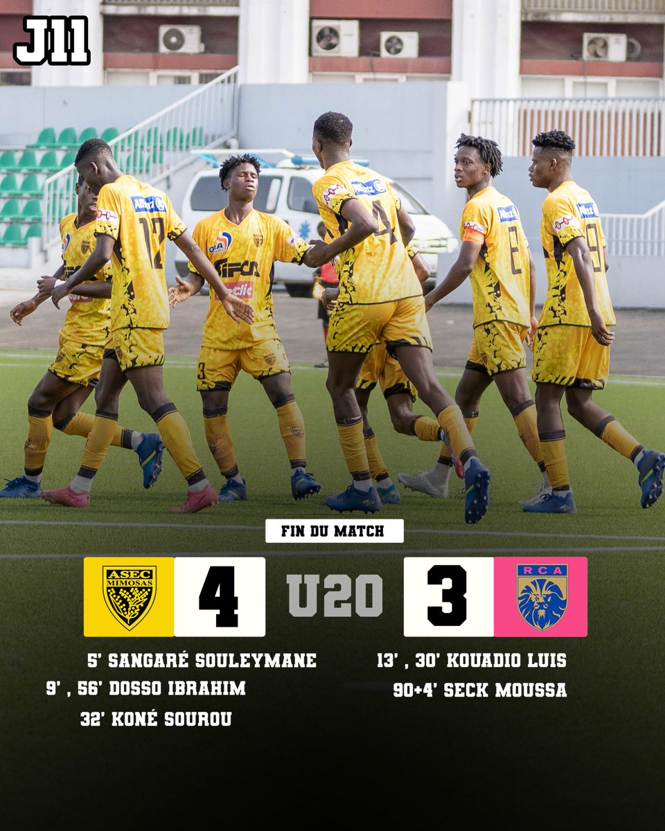 ASECMimosas's tweet photo. Fin du match au Parc des sports. Les #Mimos U20 continuent sur leur lancée.
#ASECRCA https://t.co/d01ET79Giv