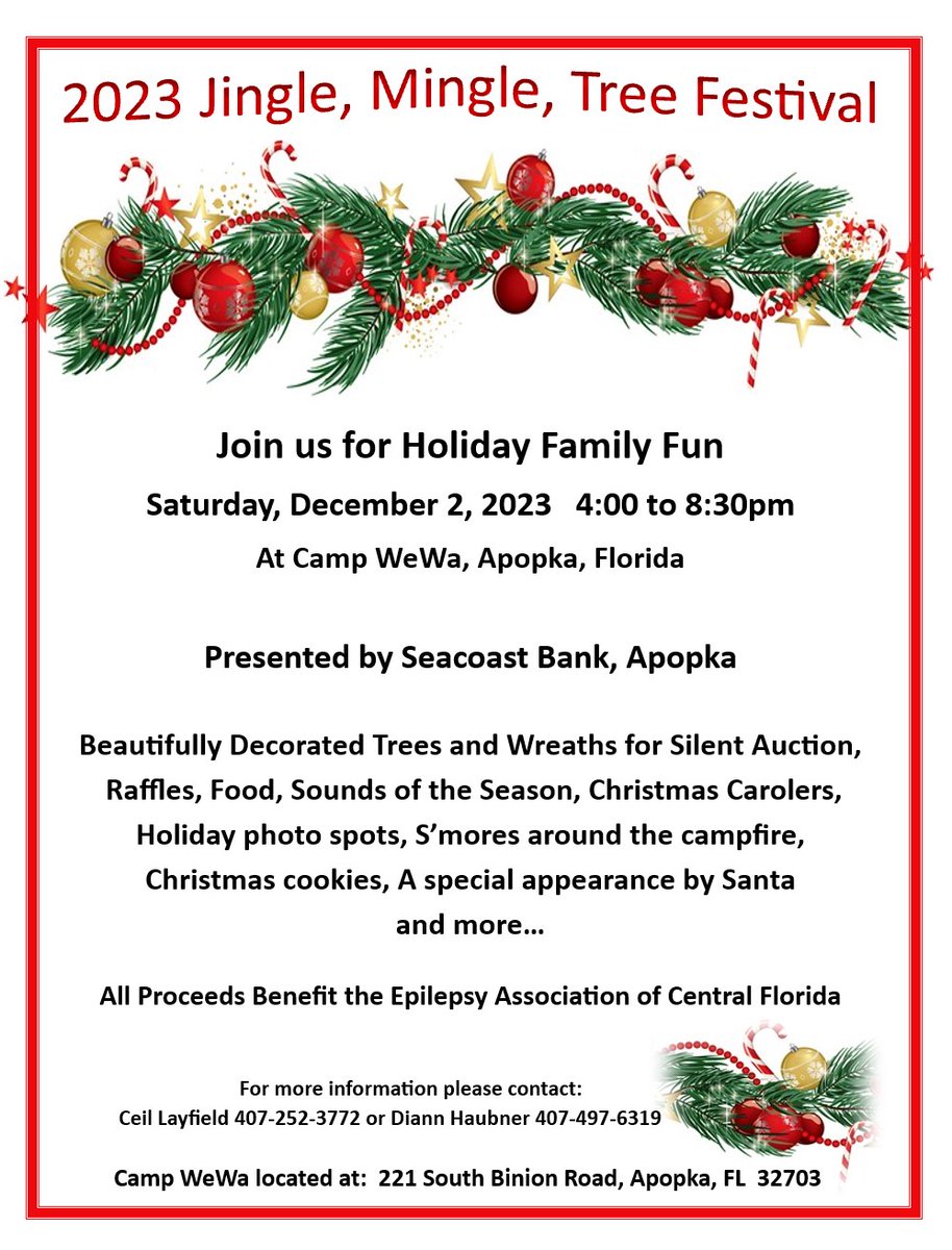 Join the Epilepsy Association of Central Florida for their annual Jingle, Mingle, Tree Festival on December 2nd. More details below: