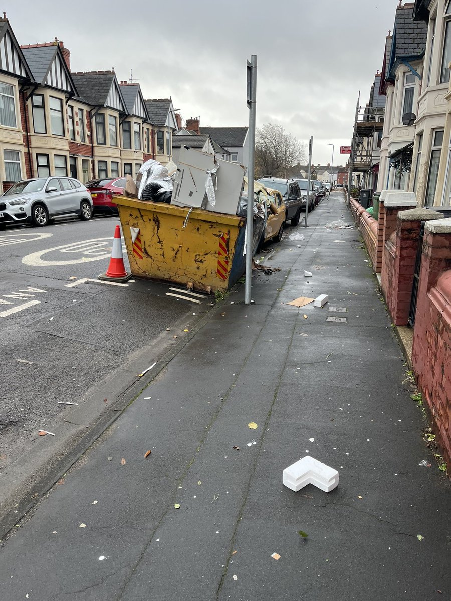 1961netti's tweet photo. When is @cardiffcouncil or @SWPCardiff going to move this skip, it’s been here for over 8 weeks https://t.co/8muCFPVvPv