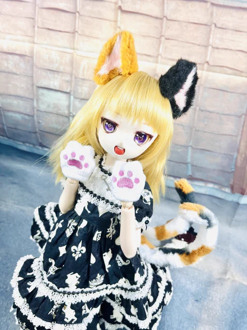 久しぶりにドール用の新作作りました珍しい三毛猫ちゃんになります!2尾セットは、しっぽを型にセットできますメルカリ 