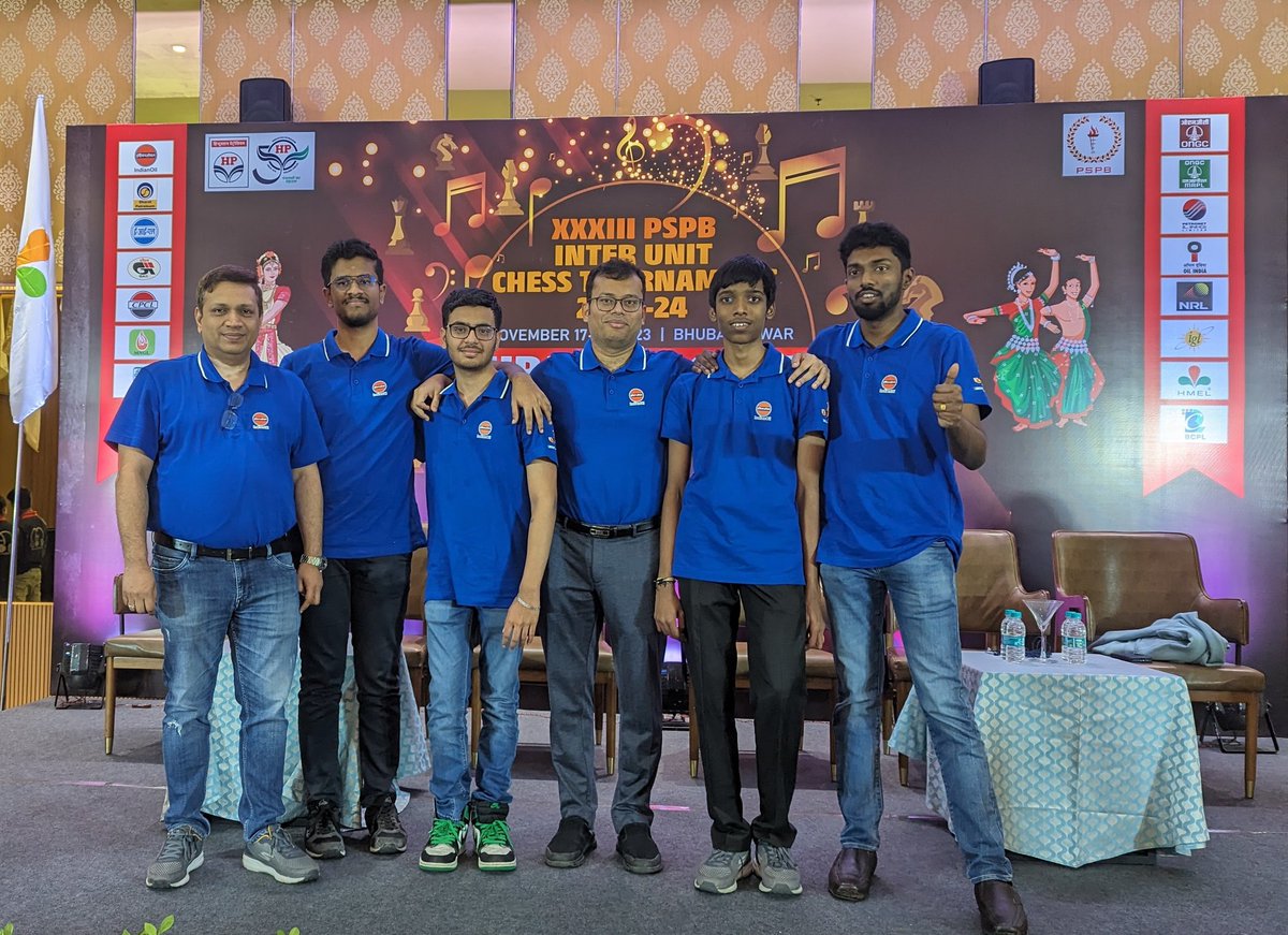 Heartiest congratulations to our #IndianOil Chess Maestros for winning the #PSPB Team Chess Championship, for the second consecutive year. Kudos to Adhiban, Raunak, Praggnanadhaa, and Murali Karthikeyan for their exceptional strategic play! #ChessChampions #StrategicMasters